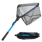 Foldable Fishing Net With Aluminum Alloy Rod EVA Handle Durable 5MM Hexagonal Nano Coating Nylon Mesh Collapsible Landing Net Safe Fish Catching or Re