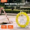 VEVOR Fish Tape Fiberglass, 425 ft, 1/4 inch, Duct Rodder Fishtape Wire Puller, Cable Running Rod with Steel Reel Stand, 3 Pulling Heads