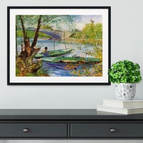 Fishing in Spring by Van Gogh Framed Print (Color: Black, size: 36" x 24" / 90cm x 60cm (approx))