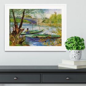 Fishing in Spring by Van Gogh Framed Print (Color: White, size: 12" x 8" / 30cm x 20cm (approx))