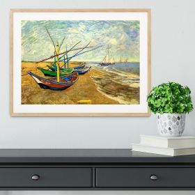 Fishing Boats On The Beach At Saintes-Maries By Van Gogh Framed Print (Color: Natural, size: 12" x 8" / 30cm x 20cm (approx))