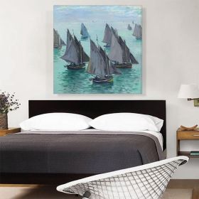 Fishing Boats Calm Sea 1868 (Type: Standard Framed Canvas Print, size: 60" x 40" / 150cm x 100cm (approx))