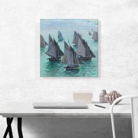 Fishing Boats Calm Sea 1868 (Type: Standard Framed Canvas Print, size: 24" x 16" / 60cm x 40cm (approx))