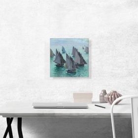 Fishing Boats Calm Sea 1868 (Type: Standard Framed Canvas Print, size: 16" x 12" / 42cm x 30cm (approx))