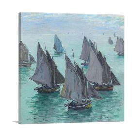 Fishing Boats Calm Sea 1868 (Type: Standard Framed Canvas Print, size: 12" x 8" / 30cm x 20cm (approx))