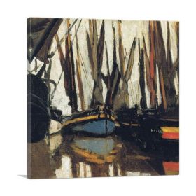 Fishing Boats at Honfleur (Type: Standard Framed Canvas Print, size: 12" x 8" / 30cm x 20cm (approx))